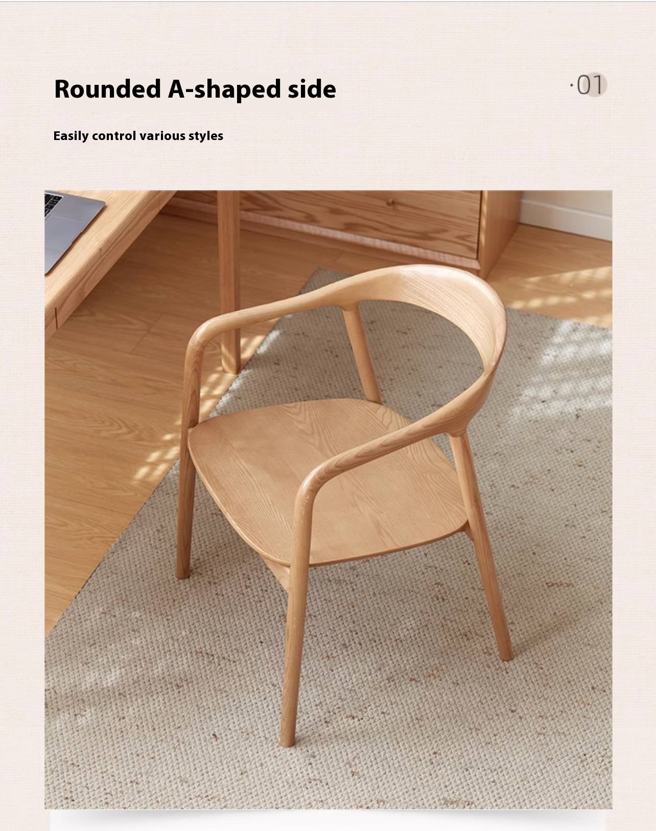 Ash, White Ash, Black Walnut Solid Wood Armchair, Scandinavian Modern Curved Back Accent Chair