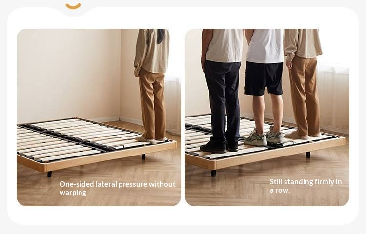 Beech Solid Wood Platform Bed, Headboard-Free Bed, Flush-Edge Floating Bed