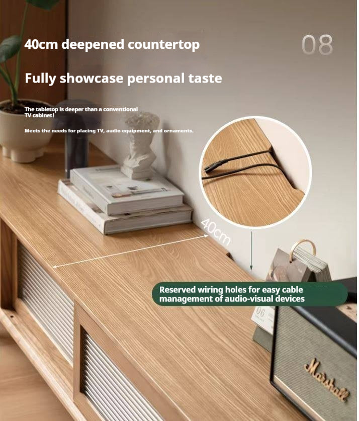 Ash Solid Wood Modern Locker Floor TV Cabinet.