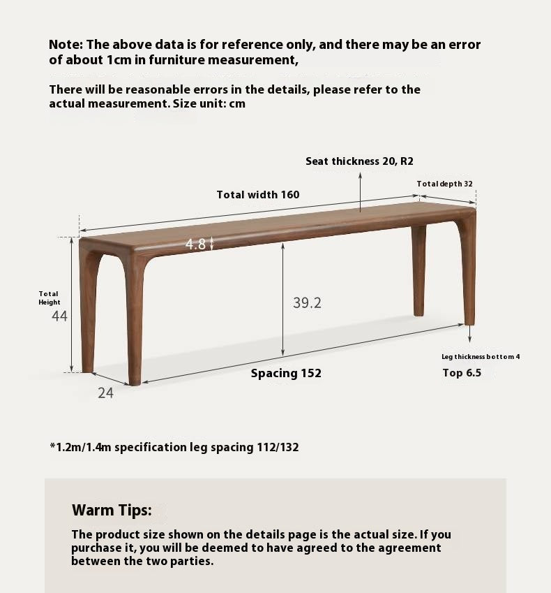 Black Walnut Solid Wood Light Luxury Style Bench.