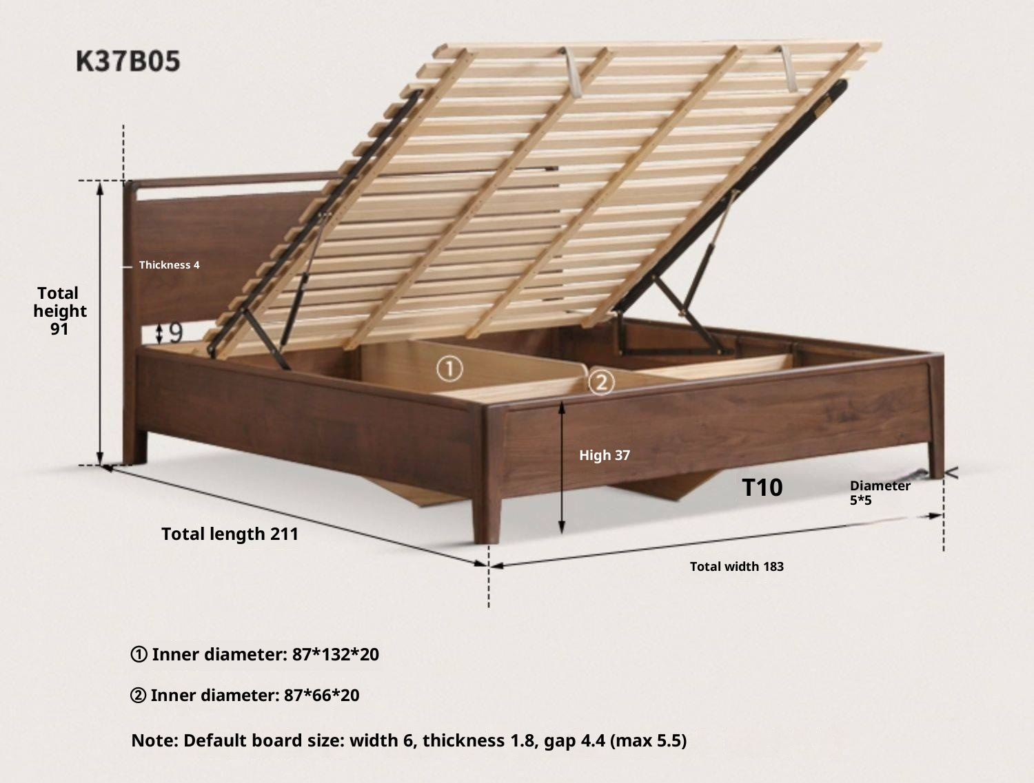 Black Walnut Solid Wood Light Luxury Box Bed