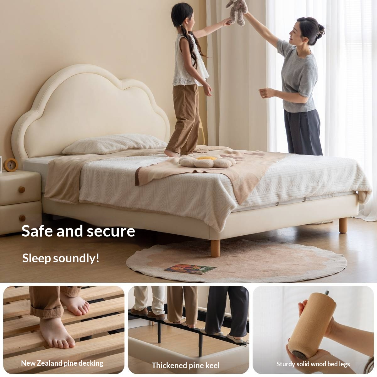 Сream style Organic Leather kid's Cloud Bed<