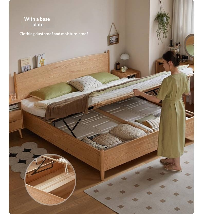 Oak Solid Wood Box Bed, Modern Minimalist
