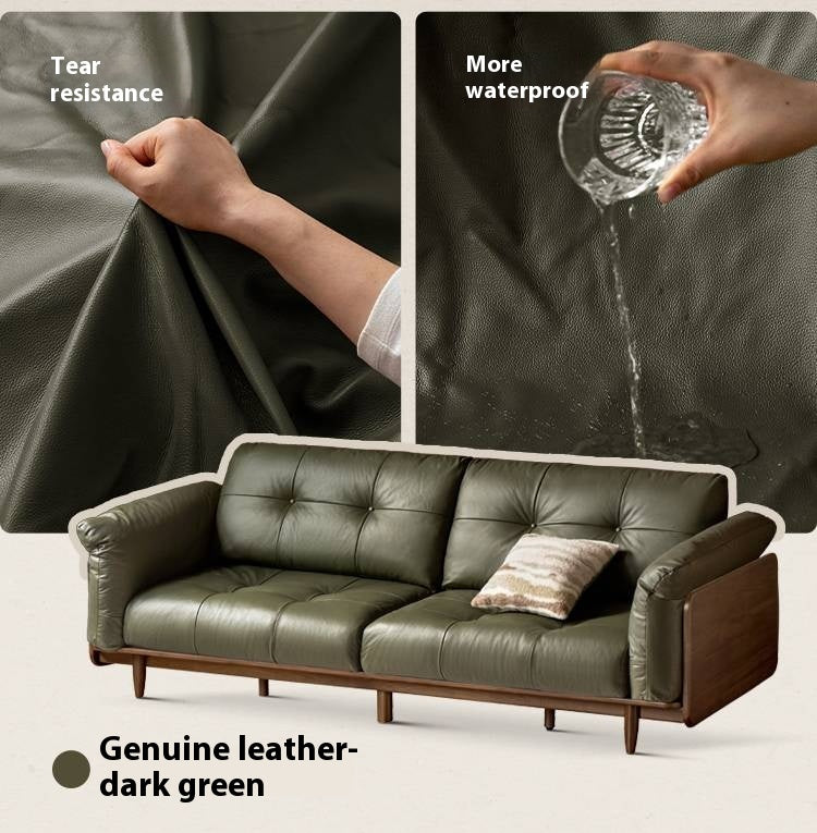 Black Walnut, Oak Solid Wood Genuine Leather Sofa Italian-Inspired