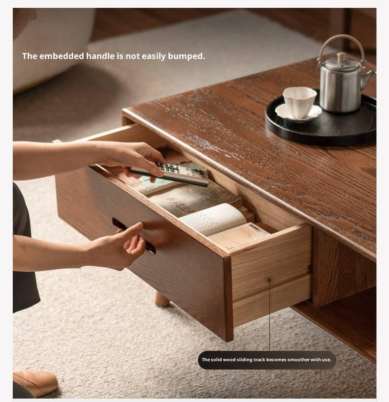 Oak, Solid Rubberwood Two-Drawer Coffee Table Walnut Color