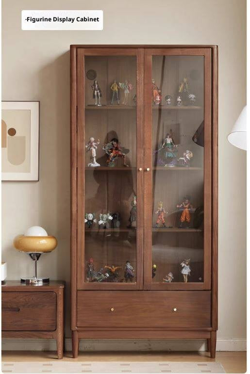 Black Walnut Solid Wood Bookcase With Glass Door
