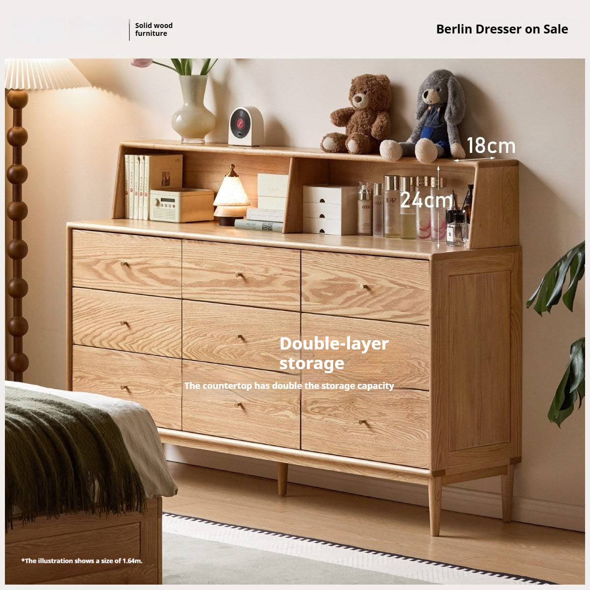 Oak Solid Wood Desktop Storage Rack Hutch Top Organizer