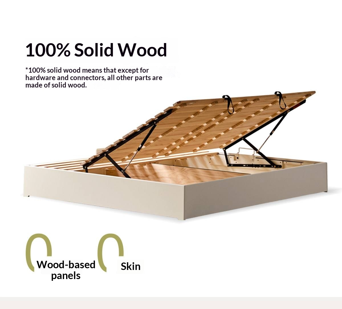 Rubberwood Solid Wood Storage Bed with No Headboard and Side-Opening Lid
