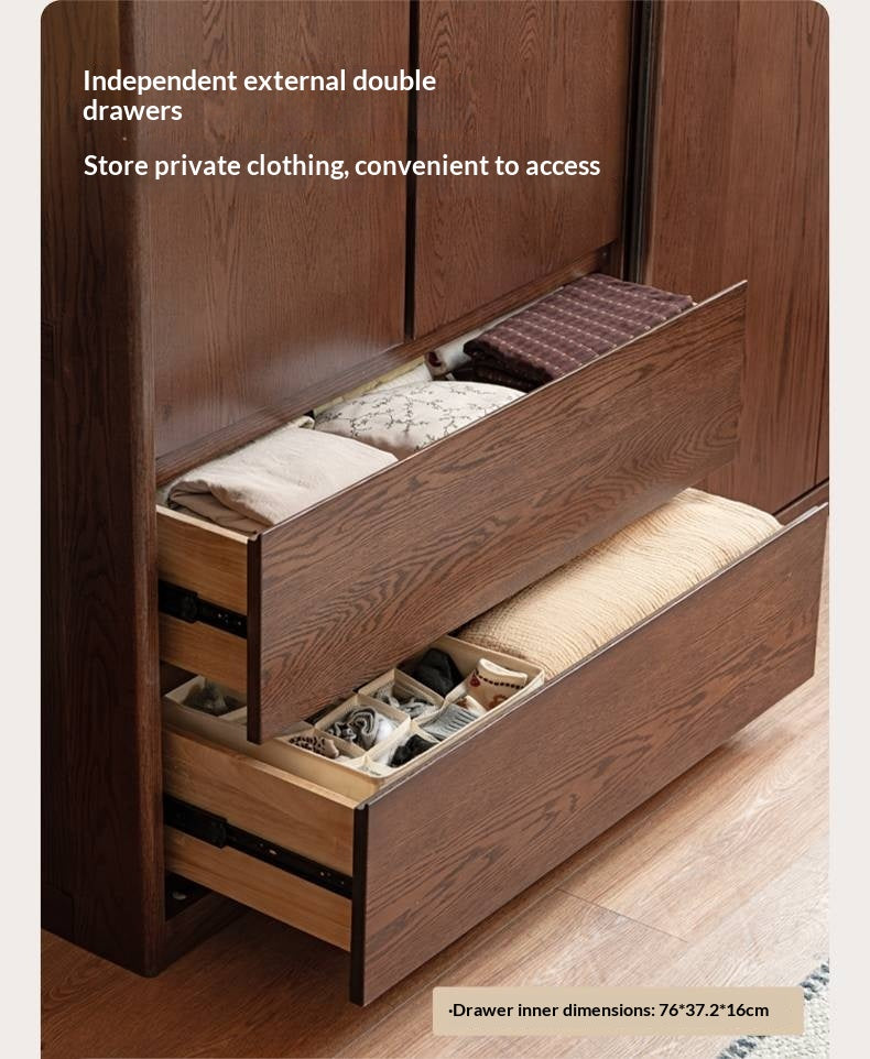 Oak Solid Wood Modern Style Wardrobe with Sliding Door