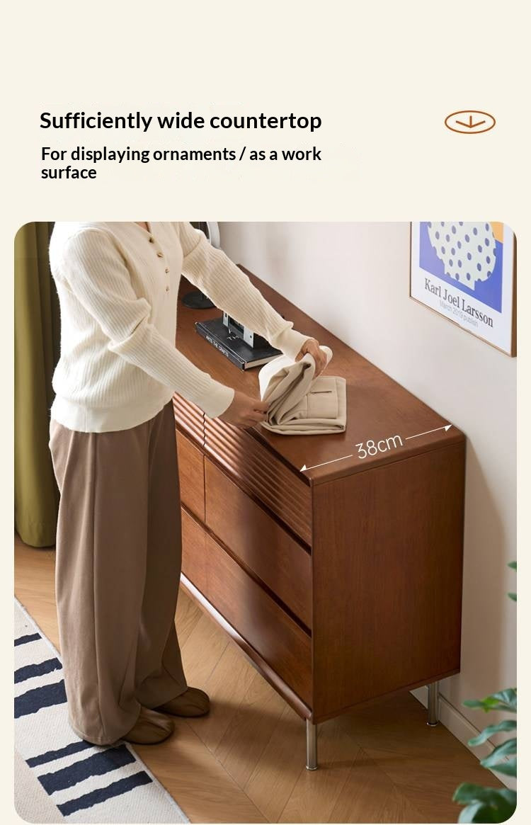 Rubberwood Solid 6-Drawer Dresser, Mid Century Bedroom Storage Cabinet