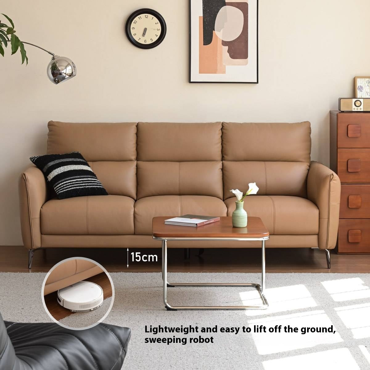 Genuine Leather High-Back Modern Sofa