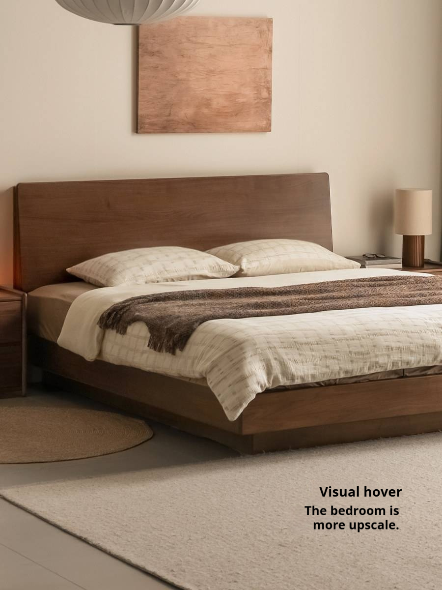 Black Walnut Solid Wood Bed — Italian Light Luxury Suspended Bed