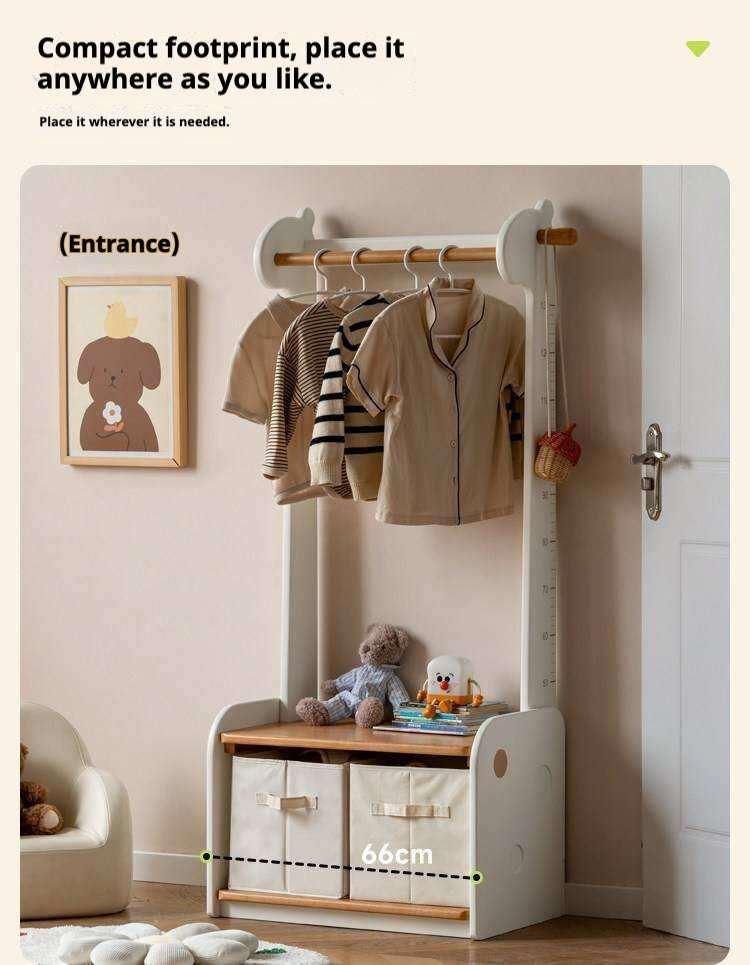 Beech, Solid Rubberwood Children's Coat Rack.
