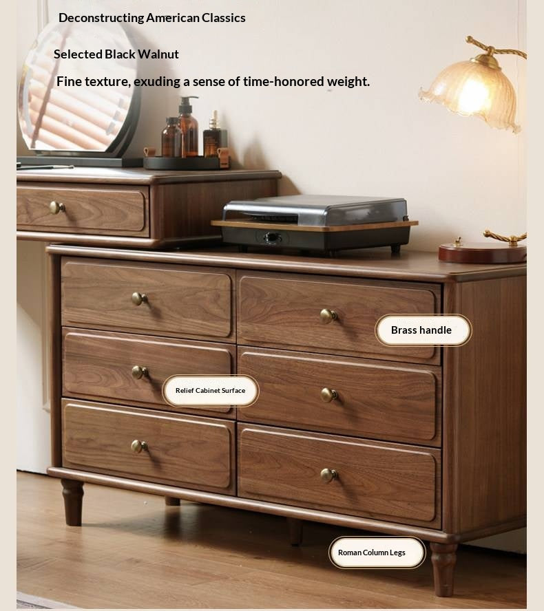 Black Walnut, Oak Solid Wood Extendable Vanity Desk and 6-Drawer Dresser Combo