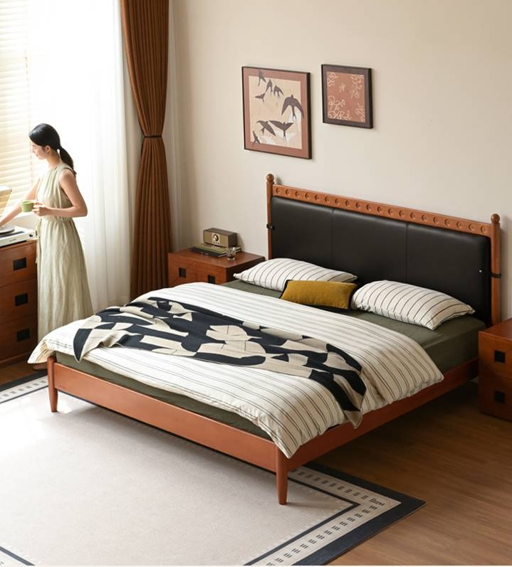 Poplar Solid Wood Vintage Soft Backrest Bed