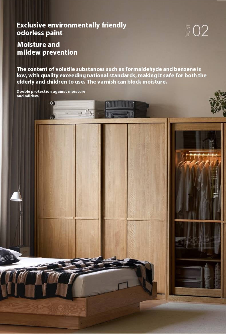 Oak Solid Wood Modern Double Door Wardrobe