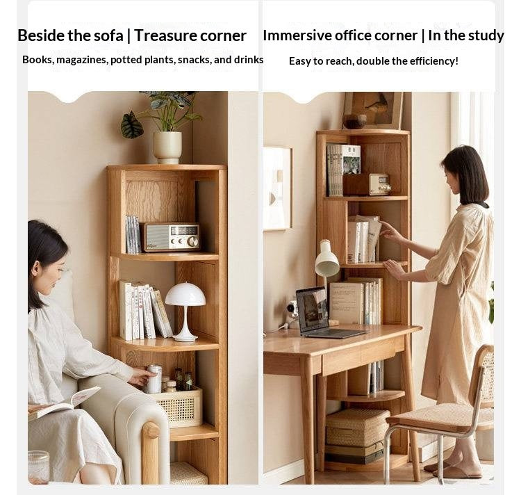 Solid Rubberwood, Oak, Ash Solid Wood Triangle Corner Bookshelf with Multi-Layer Shelving