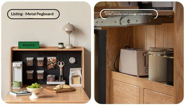 Oak Solid Wood Telescopic Dining Table Sideboard Integrated