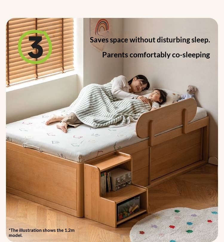 Beech, Rubberwood Solid Wood Kids’ Bed with Guardrail, Platform Bed, Headboard-Free Bed