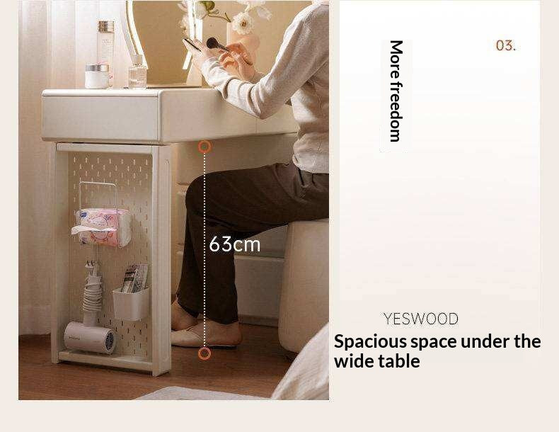 Solid Rubberwood Telescopic Vanity Table with Single-Layer Storage in White Cream