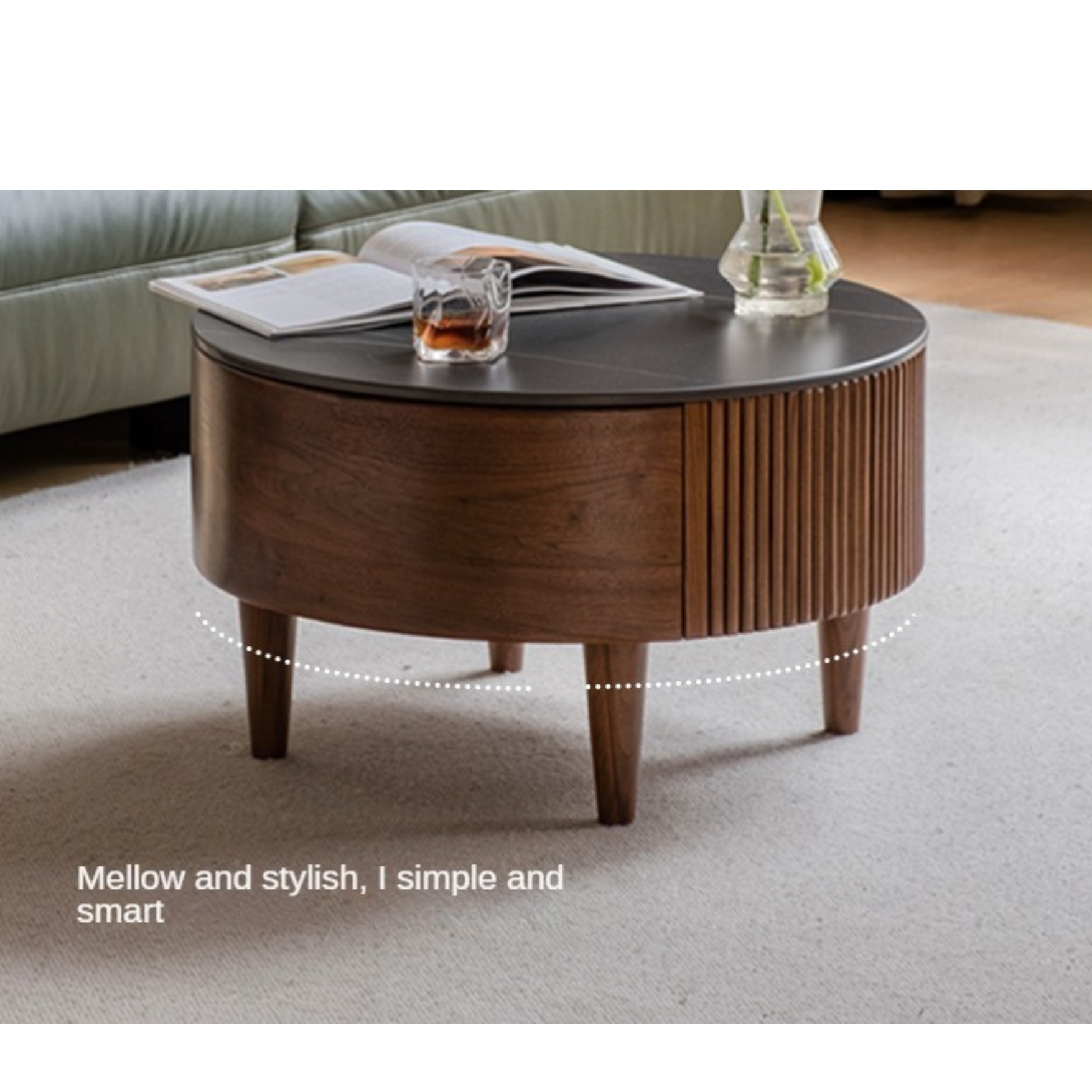 Black Walnut, Ash Solid Wood Combination Rock Plate Coffee Table