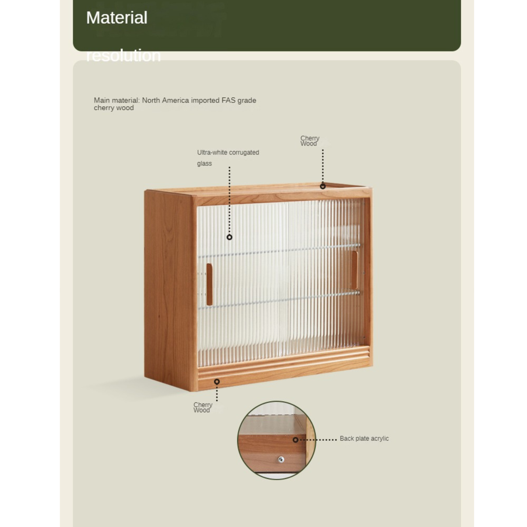 Cherry Solid Wood Glass Sliding Door Storage Cabinet.