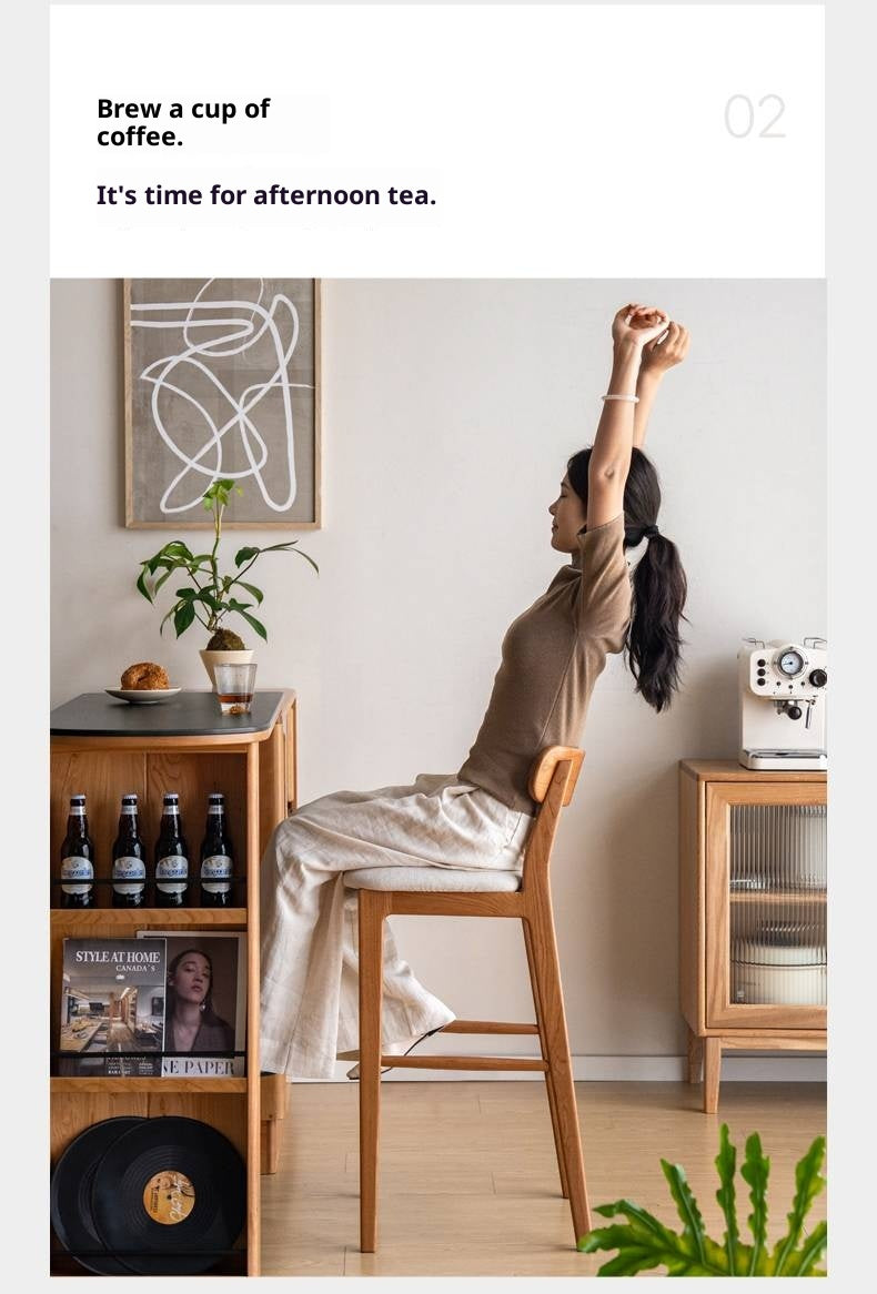 Set 3 pcs Cherry, Ash Solid Wood Modern Bar Stool