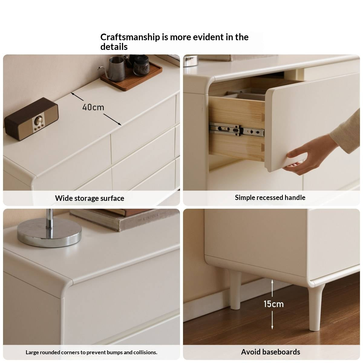 Tulipwood Solid Wood, Solid Rubberwood Milky Cream Style Chest of Drawers