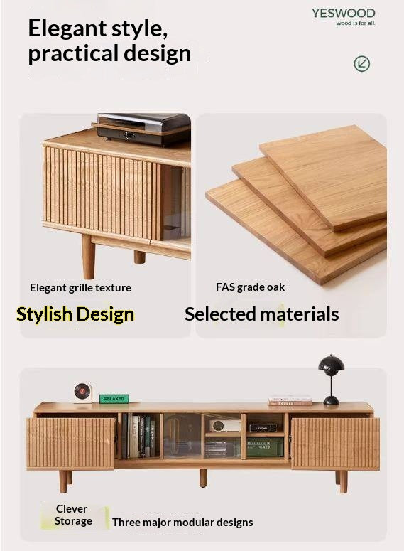 Oak Solid Wood Wall-Mounted TV Stand with Modern Minimalist Storage.