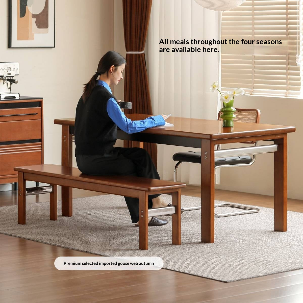 Tulipwood Solid Wood Vintage Style Long Bench