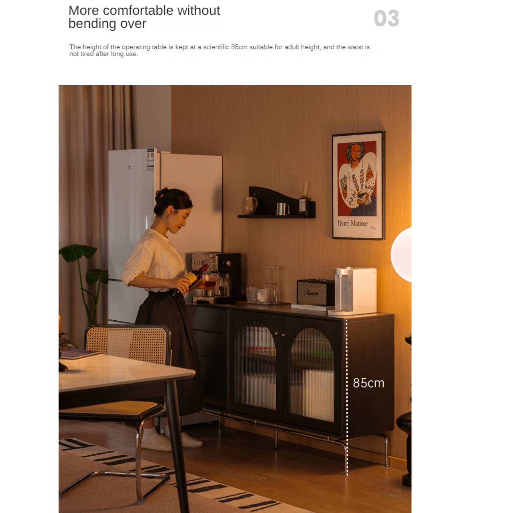 Solid Rubberwood French Retro Sideboard Black Glass