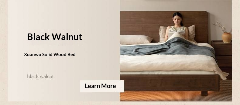 Ash Solid Wood Bed — Modern Minimalist Large Slab Design with Luminous Features