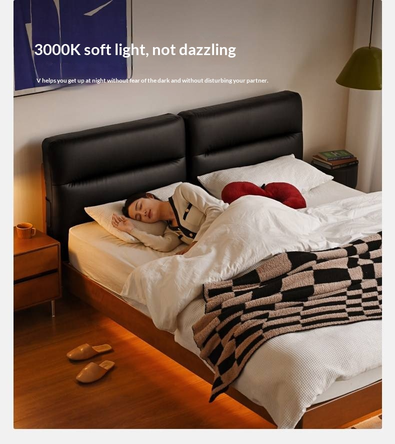 Poplar Solid Wood Box Bed — Upholstered Floating Bed with Bauhaus Style