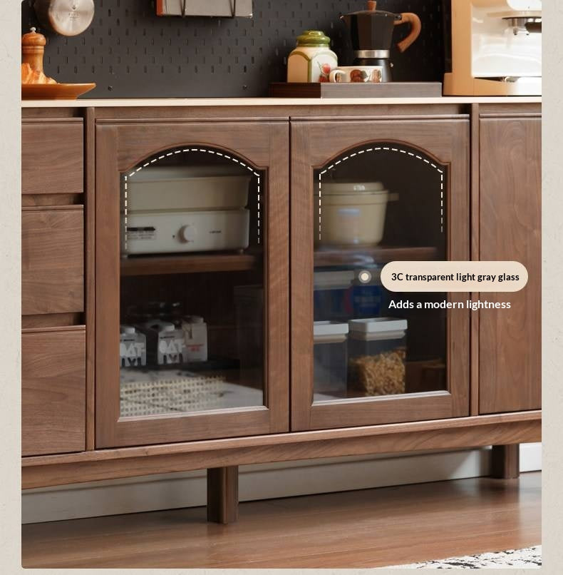 Black Walnut Solid Wood Retro Buffet Cabinet, Sideboard