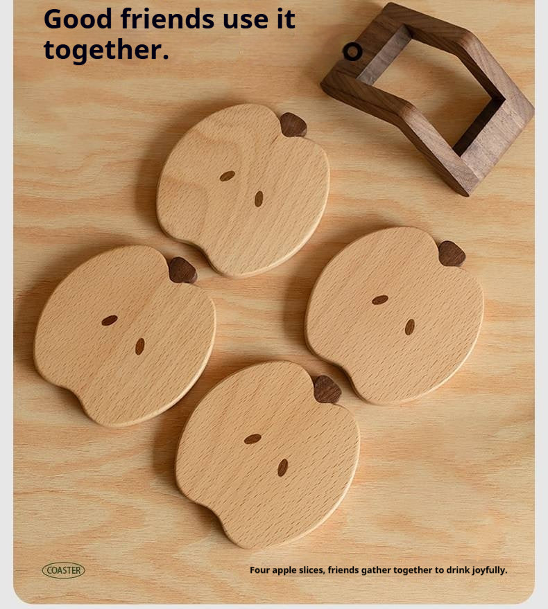 Black Walnut, Beech Solid Wood Creative Apple Shaped Coaster