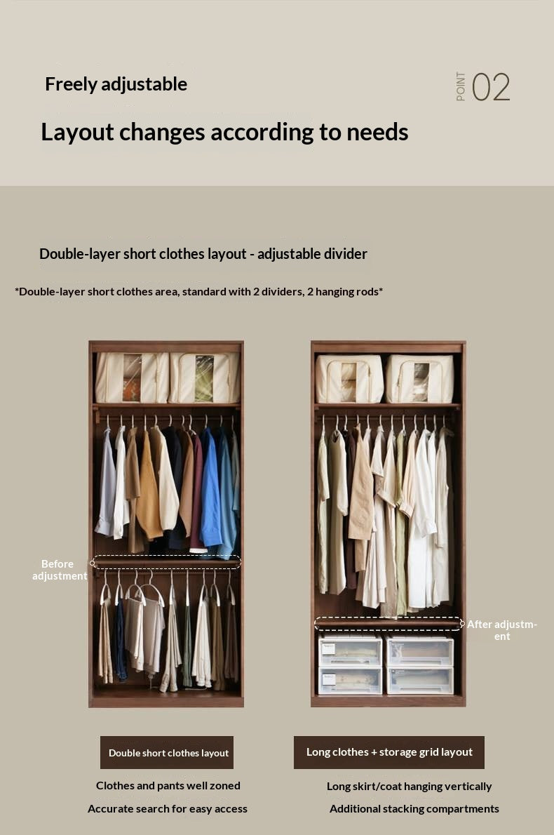 Black Walnut Solid Wood Wardrobe Combination Storage Cabinet