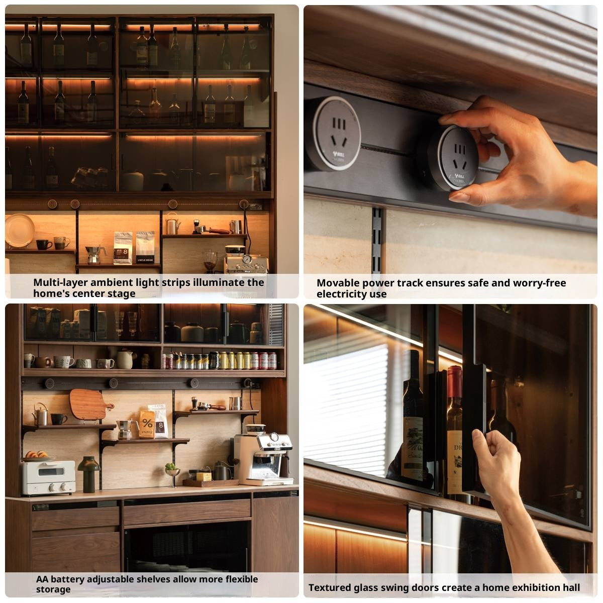 Black Walnut Solid Wood Rock Plate Wine Sideboard