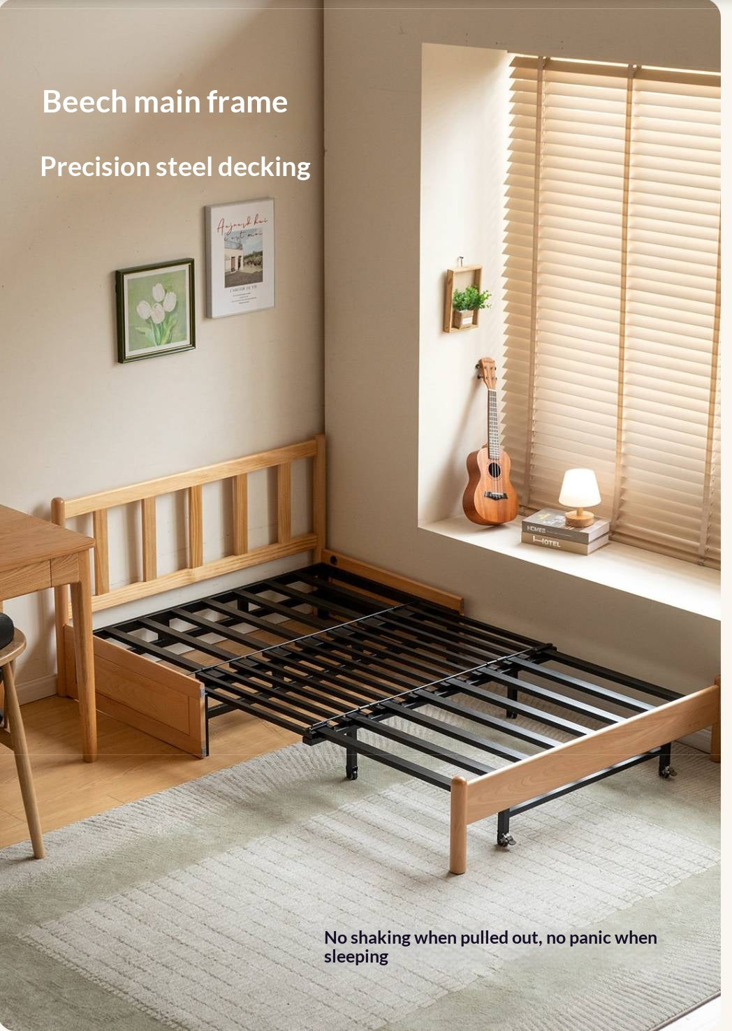 Beech Solid Wood Minimalist Pull-Out Sofa Bed