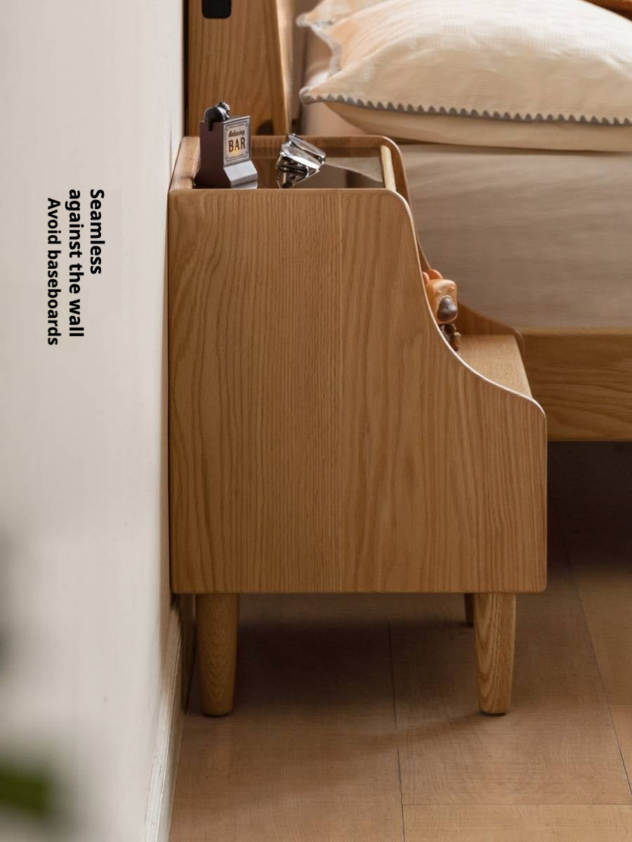 Solid RubberWood, Oak Solid Wood Nightstand with Glass Door with Storage