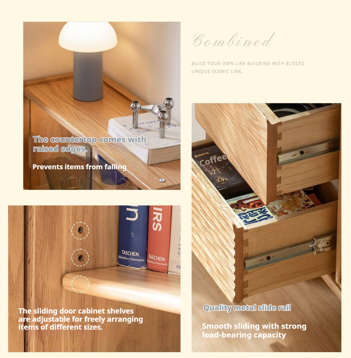 Oak Solid Wood Bar Cabinet with Glass Display and Sliding Doors