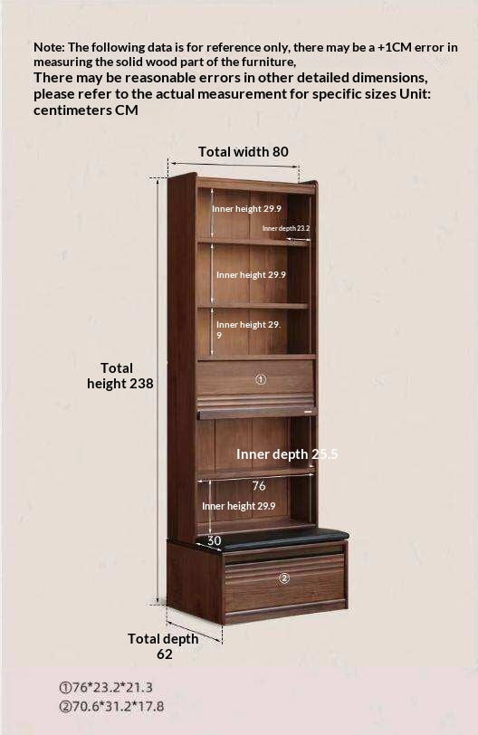Black Walnut Solid Wood Integrated Wall Bookcase with Floor Display