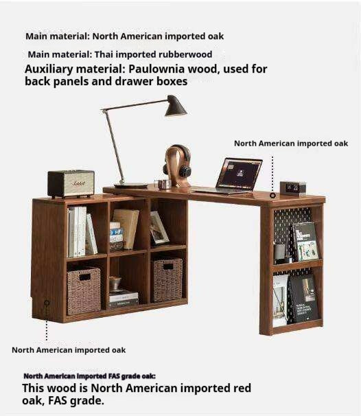 Solid Rubberwood, Oak Solid Wood Telescopic Corner Office Desk