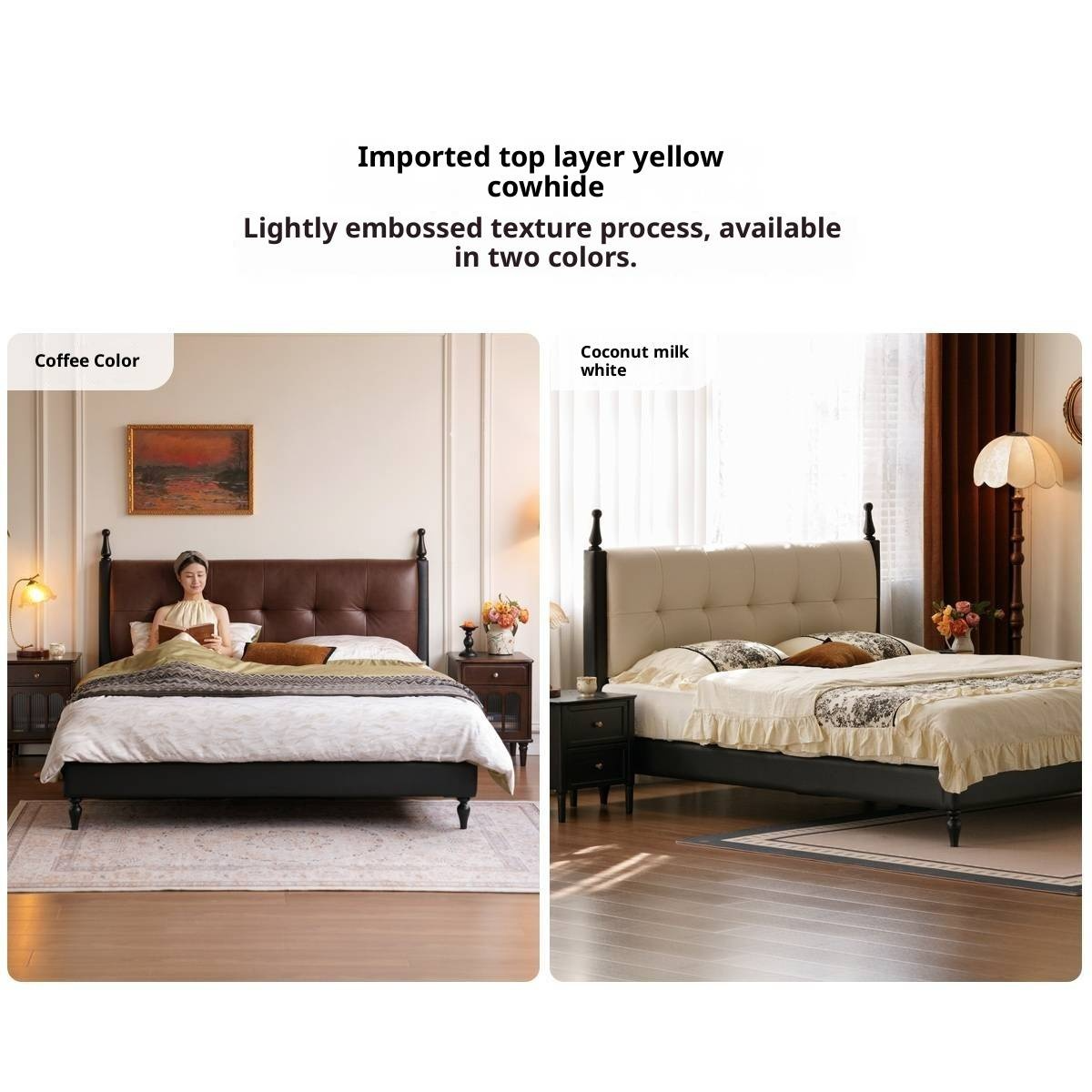 Luxury Genuine Leather Soft Backrest Bed, American Retro Style