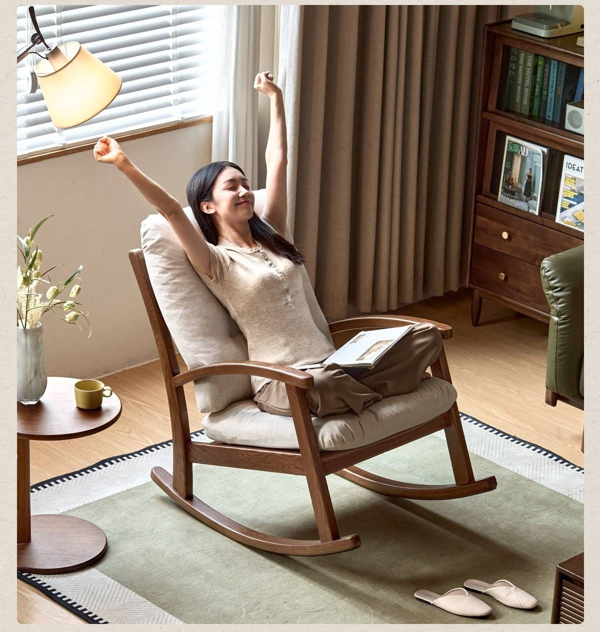 Oak Solid Wood Modern Rocking Lounge Chair