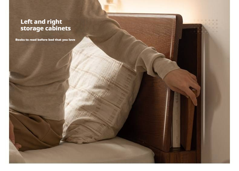 Oak, Rubberwood Solid Wood, Multifunctional Storage Box Bed