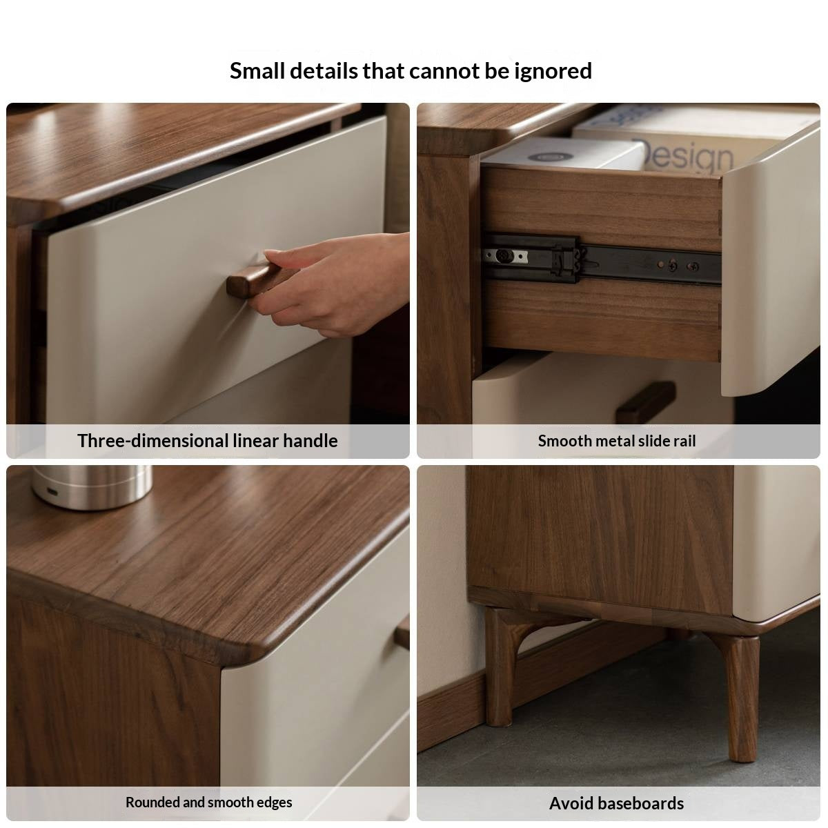 Black Walnut Solid Wood Italian Light Luxury Nightstand.