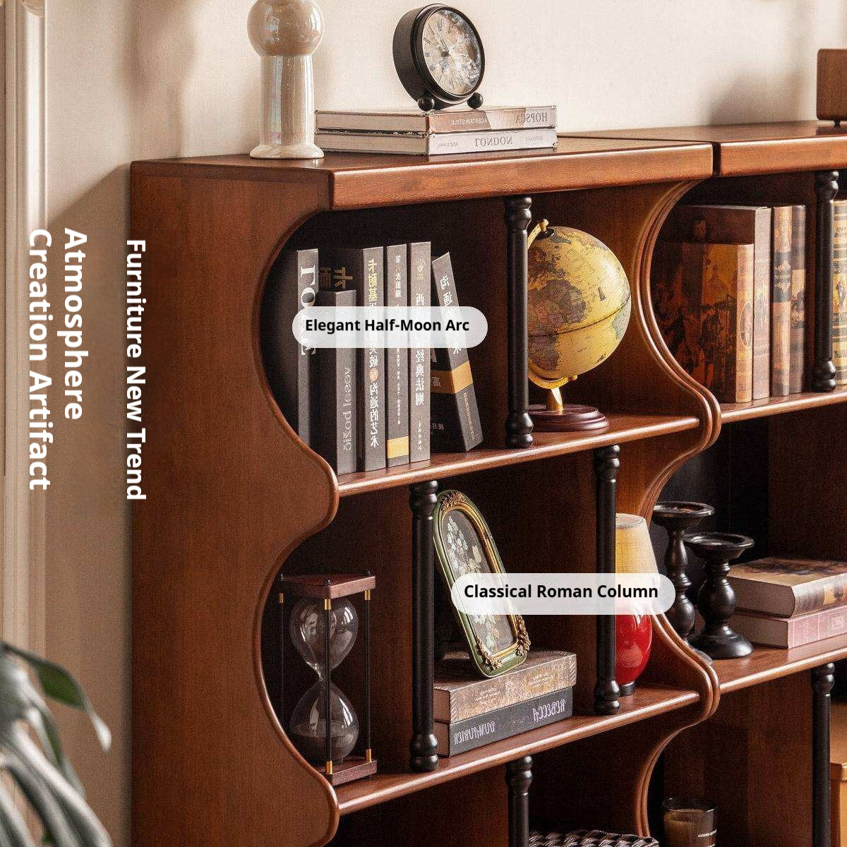 Solid RubberWood French Retro Bookcase with Storage Cabinet