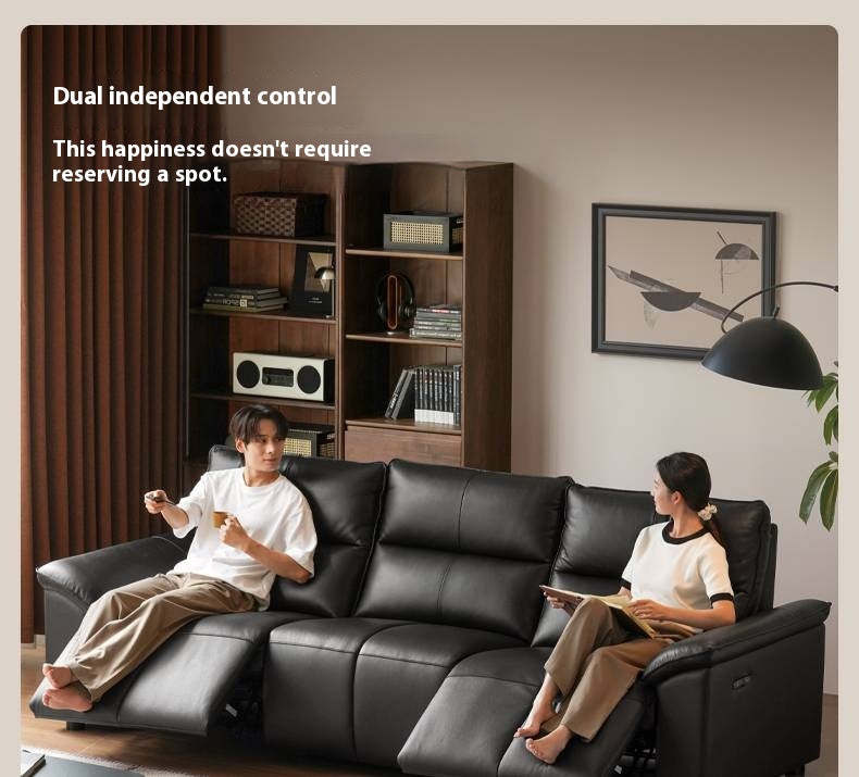 Genuine Leather Sofa Zero-Wall Electric Recliner with Extendable Function and Piano-Key Controls