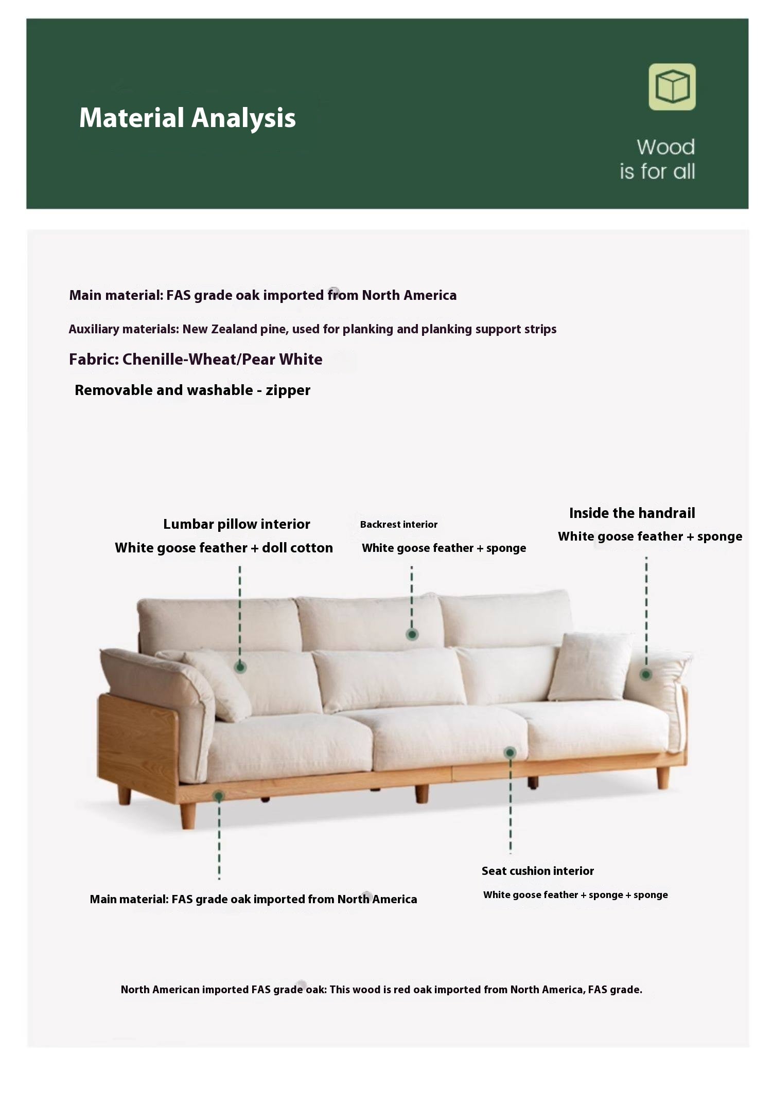 Oak Solid Wood high-back sofa