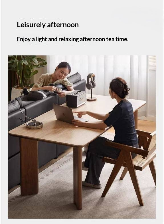 Black Walnut Solid Wood Travertine Slab Light Luxury Dining Table